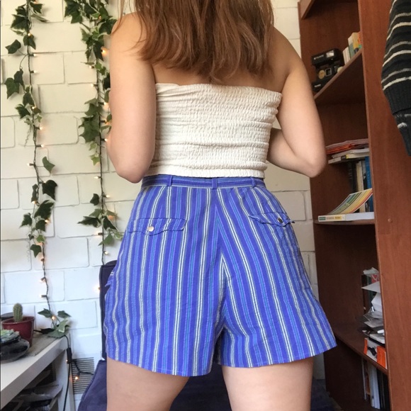 vintage striped high waisted cotton shorts - Picture 3 of 6